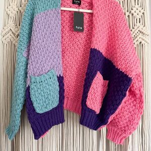 Fate Colorblock Knit Cardigan Oversized Women’s XS